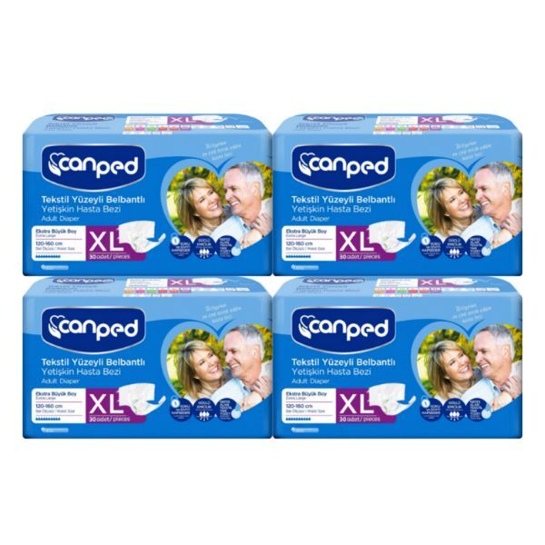 CANPED (XL) Tekstil Yüzey Bel Bantlı Hasta Bezi 120 Adet